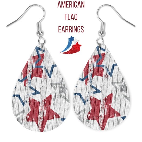 Hand Crafted Jewelry - American Flag Red White and Blue Stars Earrings